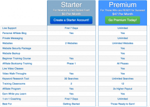 wealthy affiliate starter vs premium