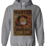 Luffy Wanted Poster Hoodie Grey