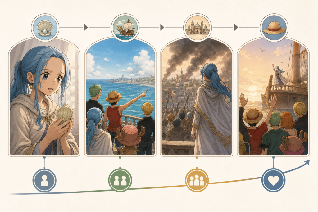 Four key stages in Vivi becoming a trusted Straw Hat friend