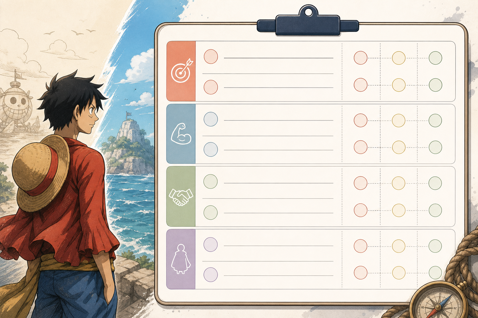 Character change checklist with categories and a zero to two scoring scale