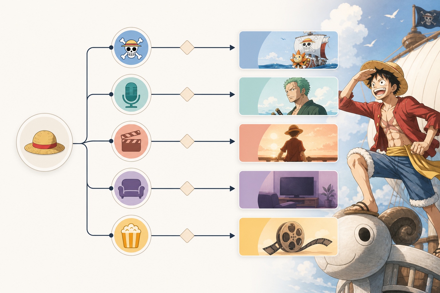 Decision tree for choosing a One Piece streaming service by viewing goal.