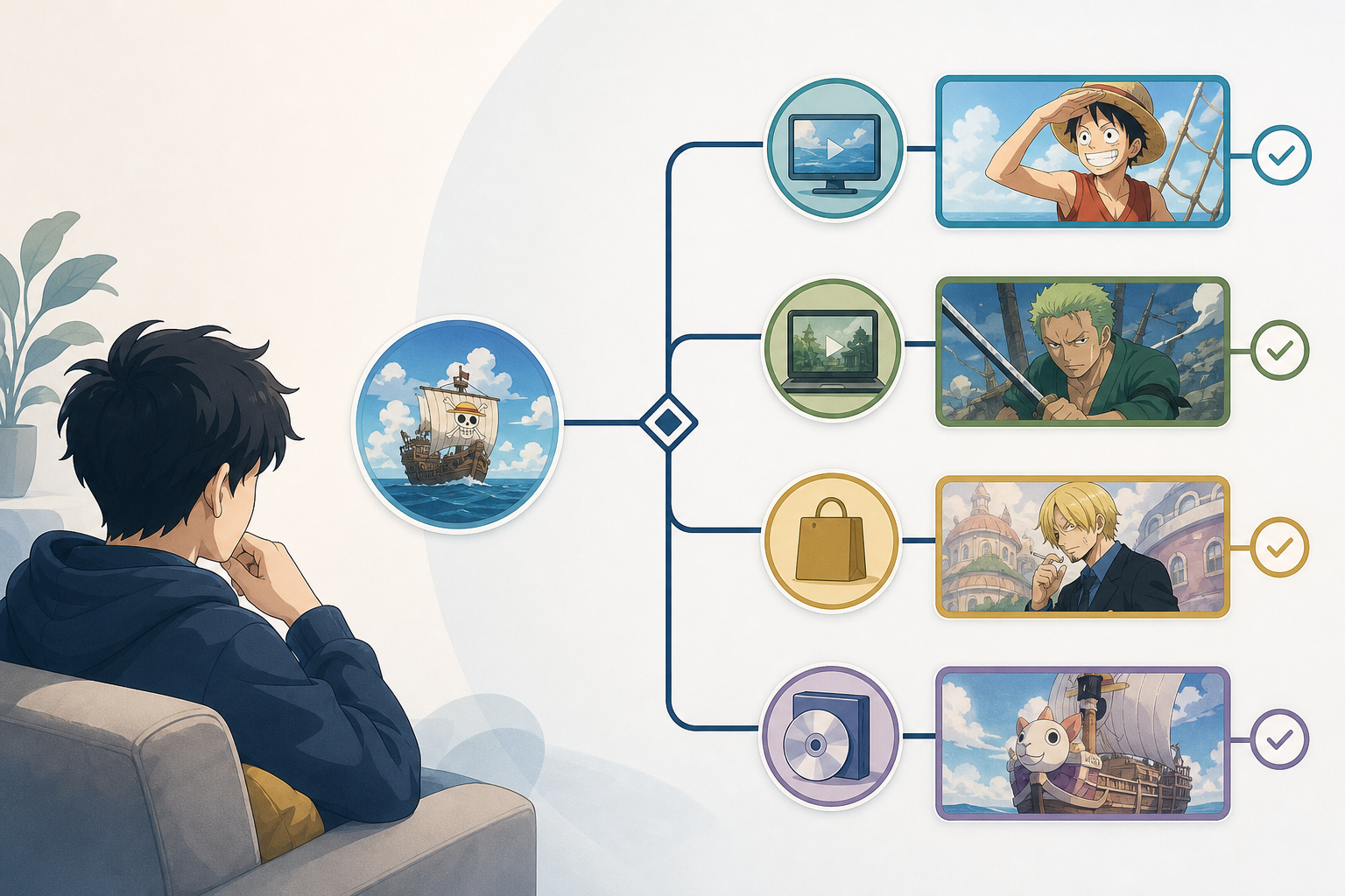 Decision tree for filling a missing One Piece arc through legal options