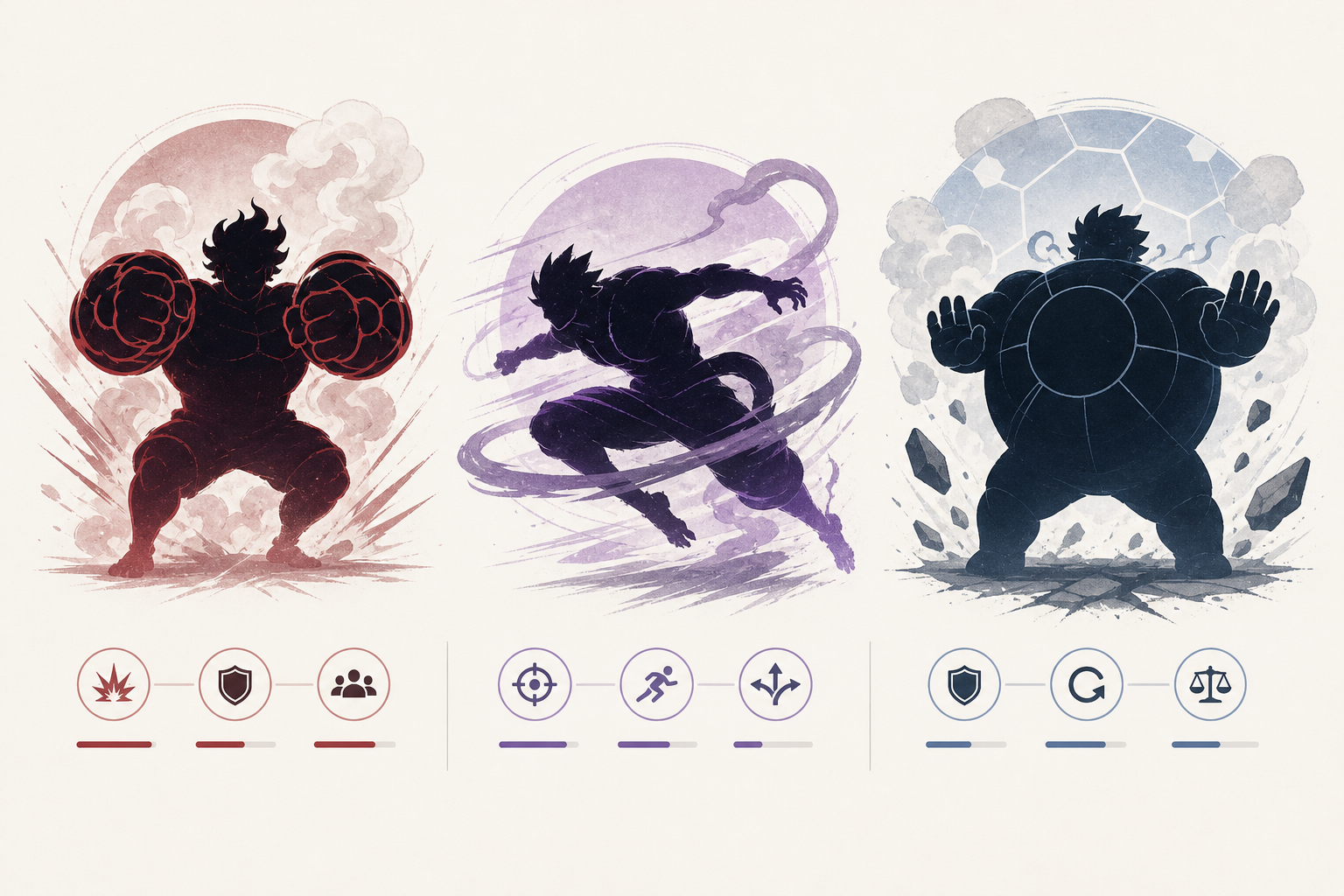 Boundman, Snakeman, and Tankman shown with their different combat roles